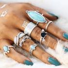 Romwe Heart & Flower Design Ring Set With Turquoise 8pcs
