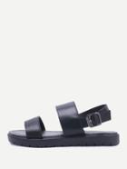 Romwe Black Strap Pu Flat Sandals