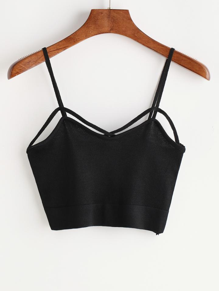 Romwe Black Criss Cross Front Cami Top