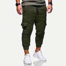 Romwe Men Solid Pockets Decoration Drawstring Pants