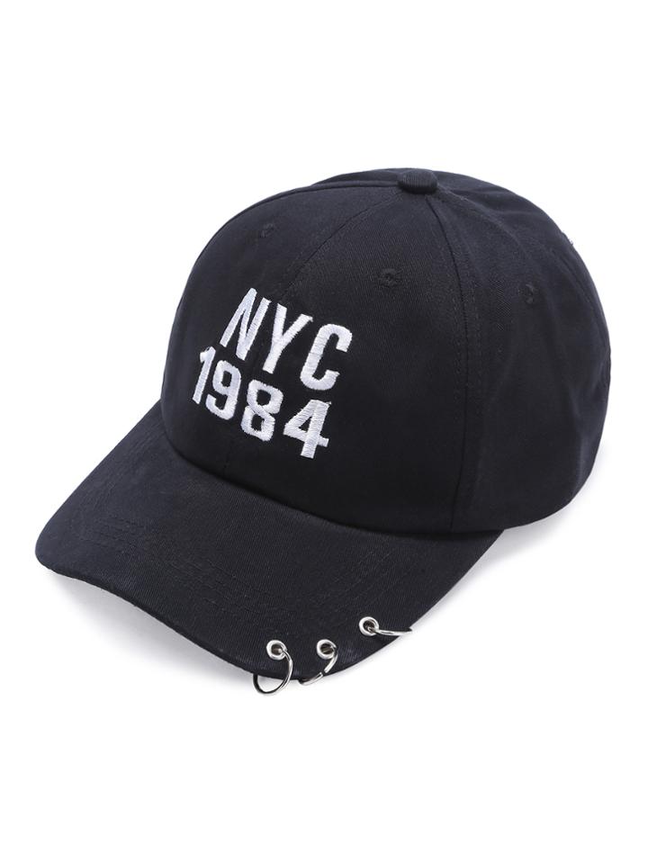 Romwe Black Letter Embroidery Ring Detail Baseball Cap
