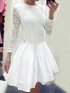 Romwe Long Sleeve Lace Flare Dress