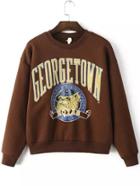 Romwe Dog Print Loose Coffee Sweatshirt