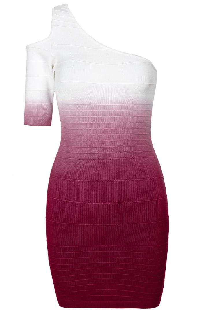 Romwe One-shoulder Bandage Rose Red Ombre Dress