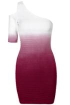 Romwe One-shoulder Bandage Rose Red Ombre Dress