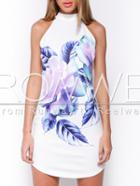 Romwe White Sleeveless Flower Print Dress