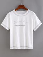 Romwe Binding Letter Print T-shirt - White