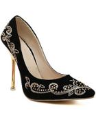 Romwe Black With Diamond Embroidered High Heeled Pumps