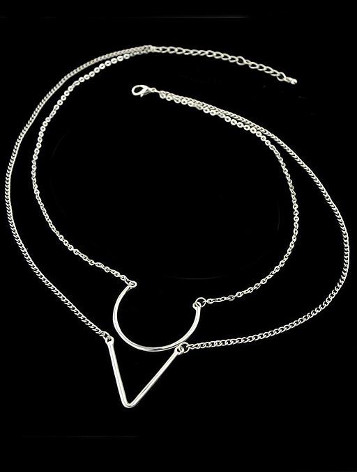 Romwe Silver Double Layels Chain Necklace