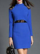 Romwe Blue Contrast Lace Sheath Dress