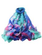 Romwe Blue Flower Printed Voile Scarf