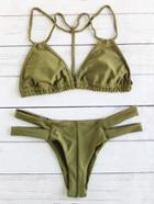 Romwe Army Green Braided Strap Triangle Bikini Set