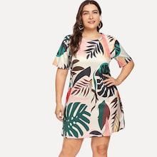 Romwe Plus Foliage Print Dress