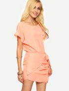 Romwe Pink Short Sleeve Bow Tie Dress