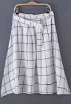 Romwe With Belt Plaid White Skirt