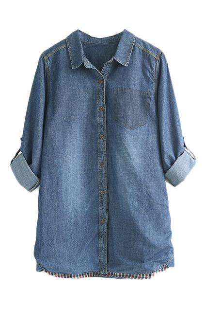 Romwe Washed Rolled-up Denim Shirt