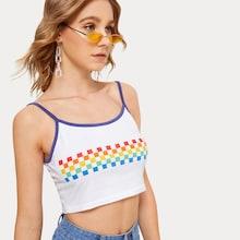 Romwe Checkered Plaid Contrast Binding Cami Top