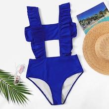 Romwe Ruffle Straps Two Piece Swimwear