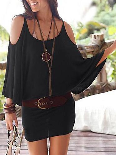 Romwe Black Cold Shoulder Dress