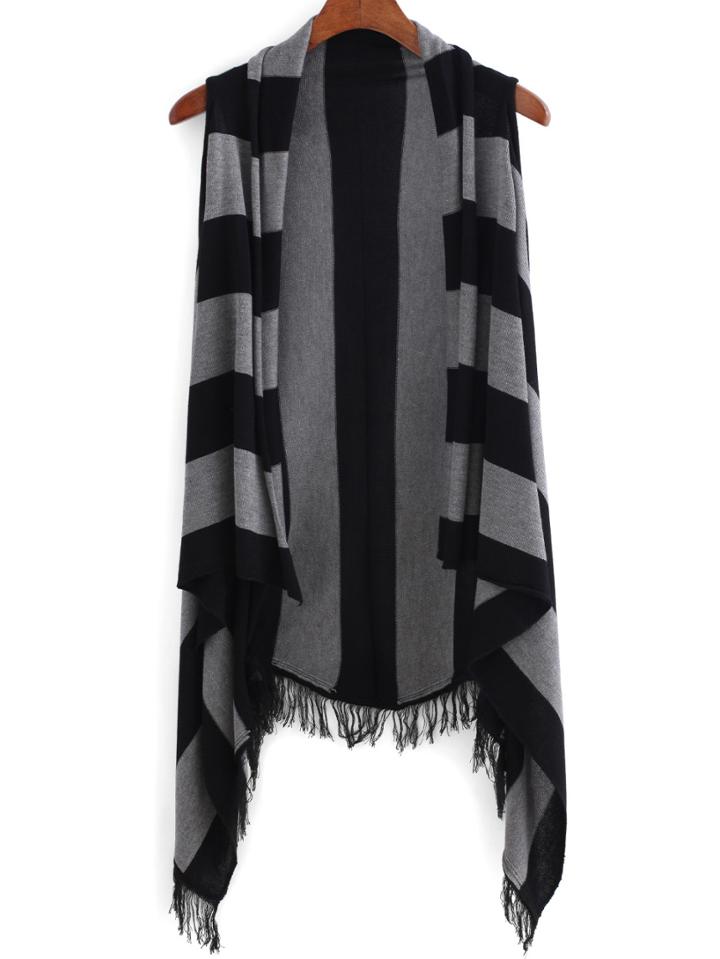 Romwe With Tassel Striped Cardigan