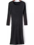 Romwe Ribbed Split Back Black Sweater Dress