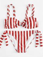 Romwe Tie Side Striped Bikini Set