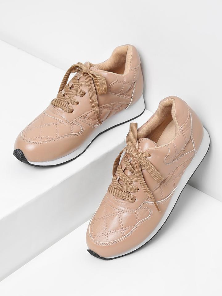 Romwe Lace Up Pu Low Top Sneakers