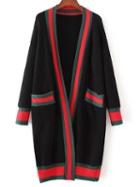 Romwe Black Contrast Trim Sweater Coat With Pocket
