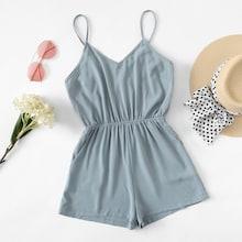 Romwe Solid Cross Back Cami Romper
