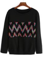 Romwe Embroidered Thicken Black Sweatshirt