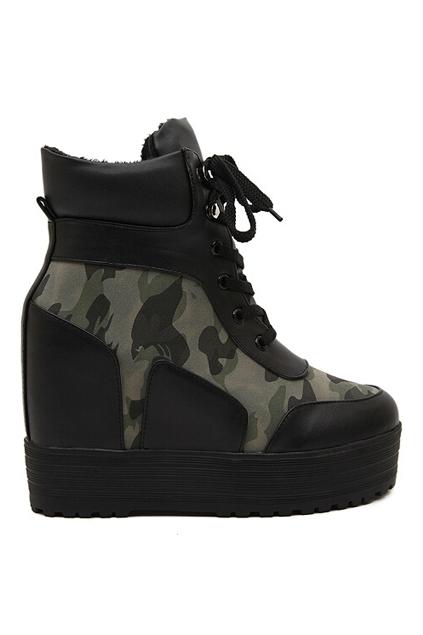 Romwe Camouflage Print Wedges Shoes