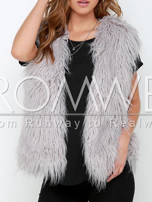 Romwe Grey Sleeveless Faux Fur Vest