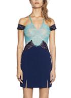 Romwe Halter Hollow Lace Split Color-block Dress