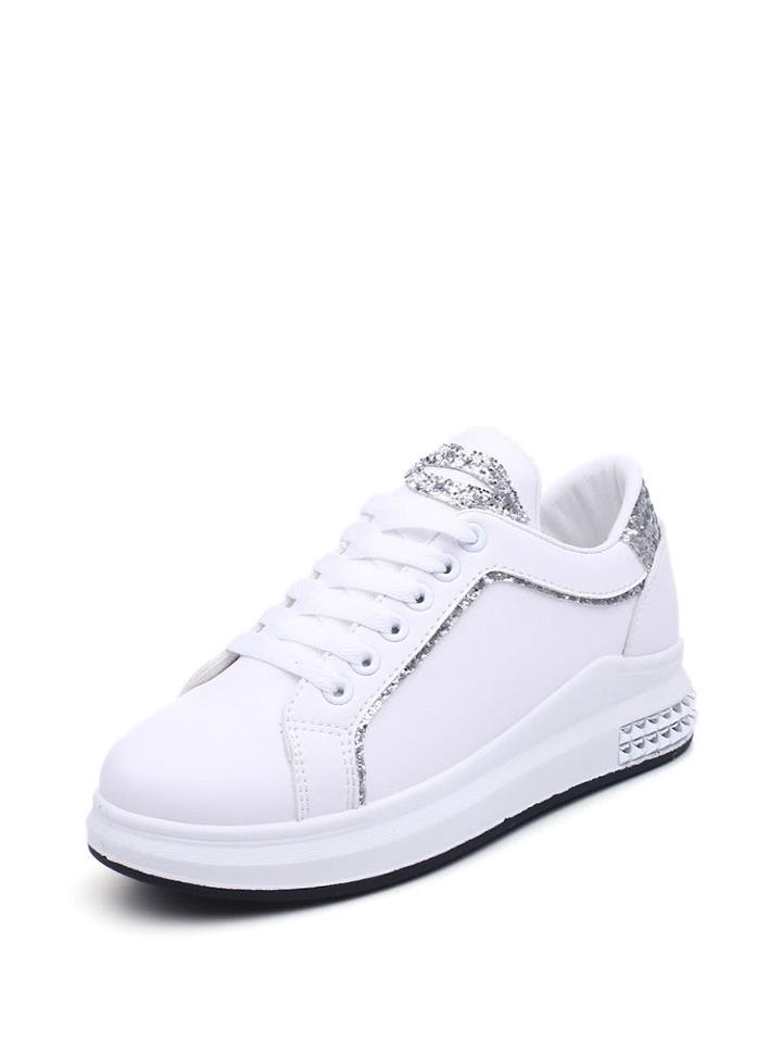 Romwe Sequin Detail Flatform Sneakers