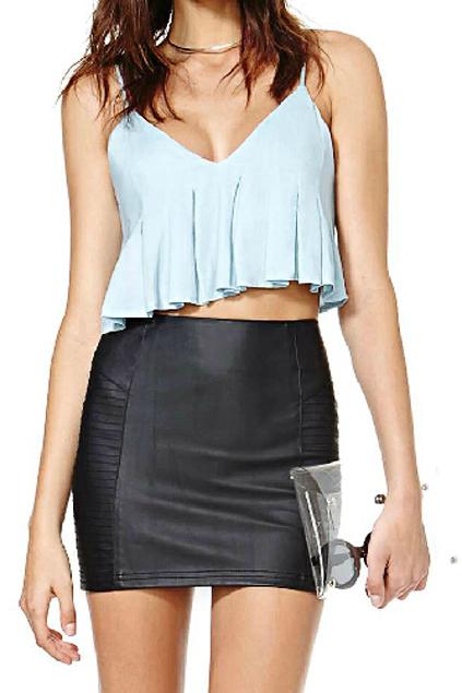 Romwe Strapped Midriff Flouncing Light-blue Vest