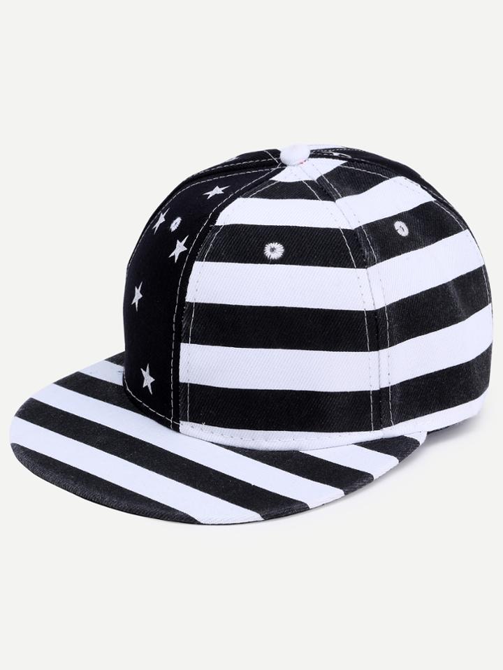 Romwe Black And White Usa Flag Hip Hop Baseball Cap
