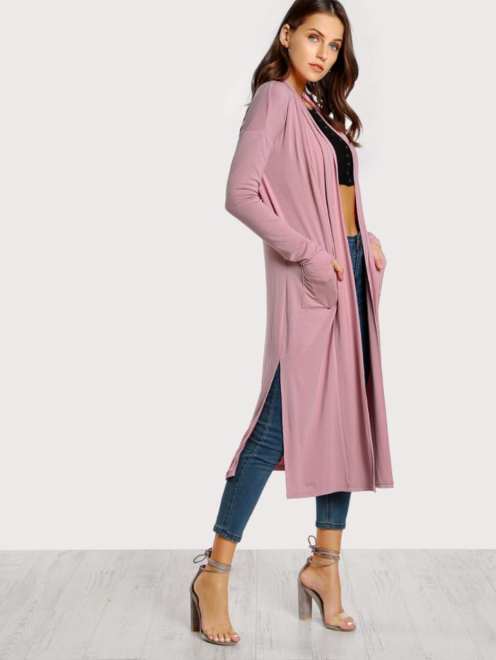 Romwe Shawl Collar Side Slit Cardigan