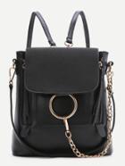 Romwe Black Ring Design Pu Backpack With Convertible Strap