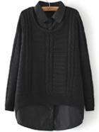 Romwe Long Sleeve Cable Knit Black Sweater With Sleeveless Blouse