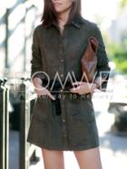 Romwe Army Green Long Sleeve Lapel Dress
