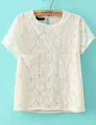 Romwe With Pockets Lace Apricot Top