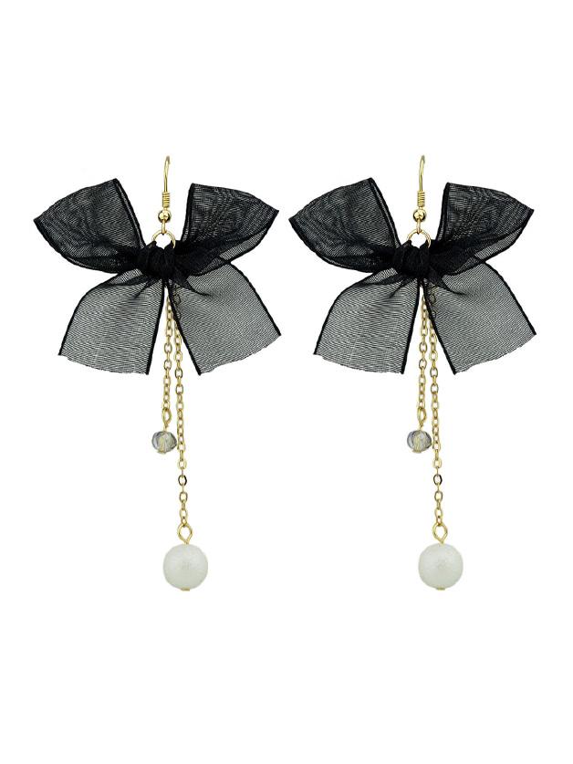Romwe Black Bowknot Pattern Drop Earrings With Gold-color Chain