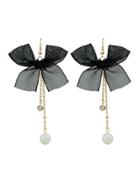 Romwe Black Bowknot Pattern Drop Earrings With Gold-color Chain