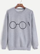 Romwe Grey Glasses Print Sweatshirt