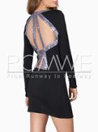 Romwe Black Long Sleeve Sequined Dress