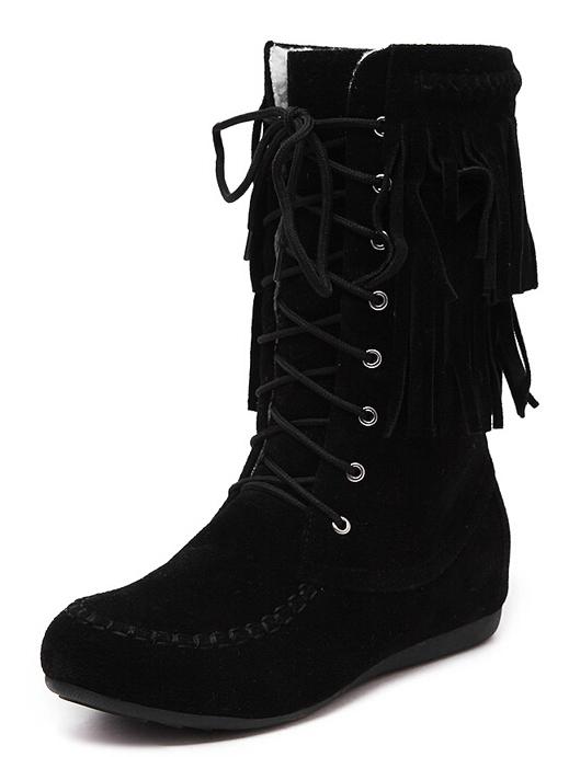 Romwe Black Lace Up Tassel Boots