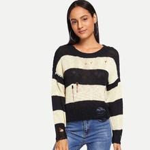 Romwe Ripped Colorblock Jumper