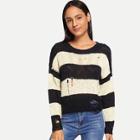 Romwe Ripped Colorblock Jumper