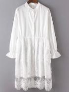 Romwe Ruffle Sleeve Lace Embroidered Shirt Dress