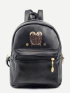 Romwe Black Metal Rabbit Ear Embellished Backpack